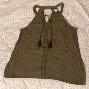 Embroidered Tank with Tassels - Green - Size L